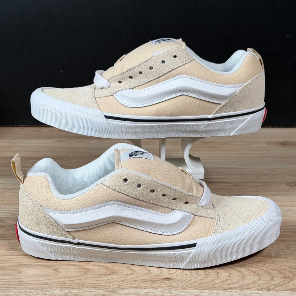 Vans Knu Skool Shoes Mens Size 8.5 Tan White Suede Skate Puff Athletic Sneakers